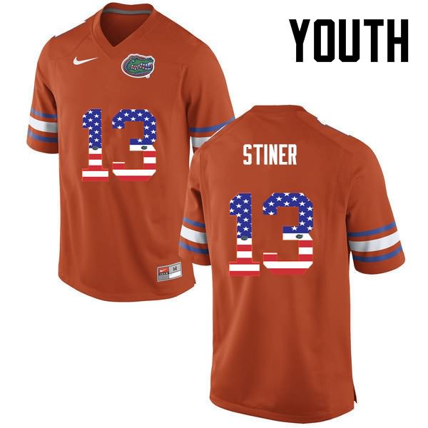 Youth NCAA Florida Gators Donovan Stiner #13 Stitched Authentic USA Flag Fashion Nike Orange College Football Jersey SYE4765JU